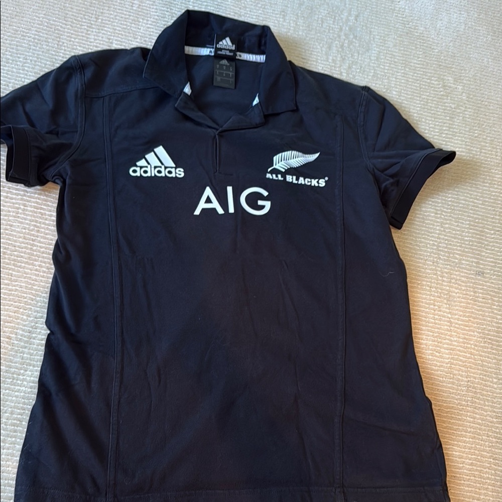 adidas All Blacks Rugby Shirt - Black with White Logos